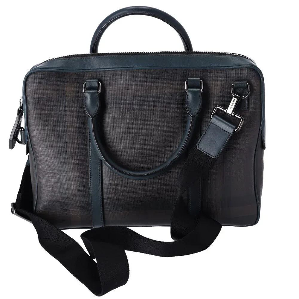 Burberry Business Bag Dark Brown Dark Green Black PVC Leather